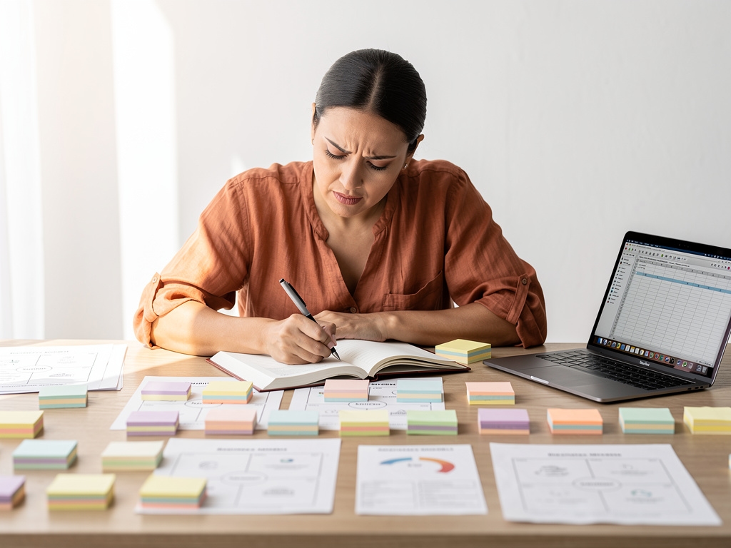 Emprendedora trabajando sobre su idea de negocio sostenible